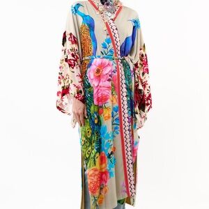 Floral Peacock Kimono Coat in Multicolor